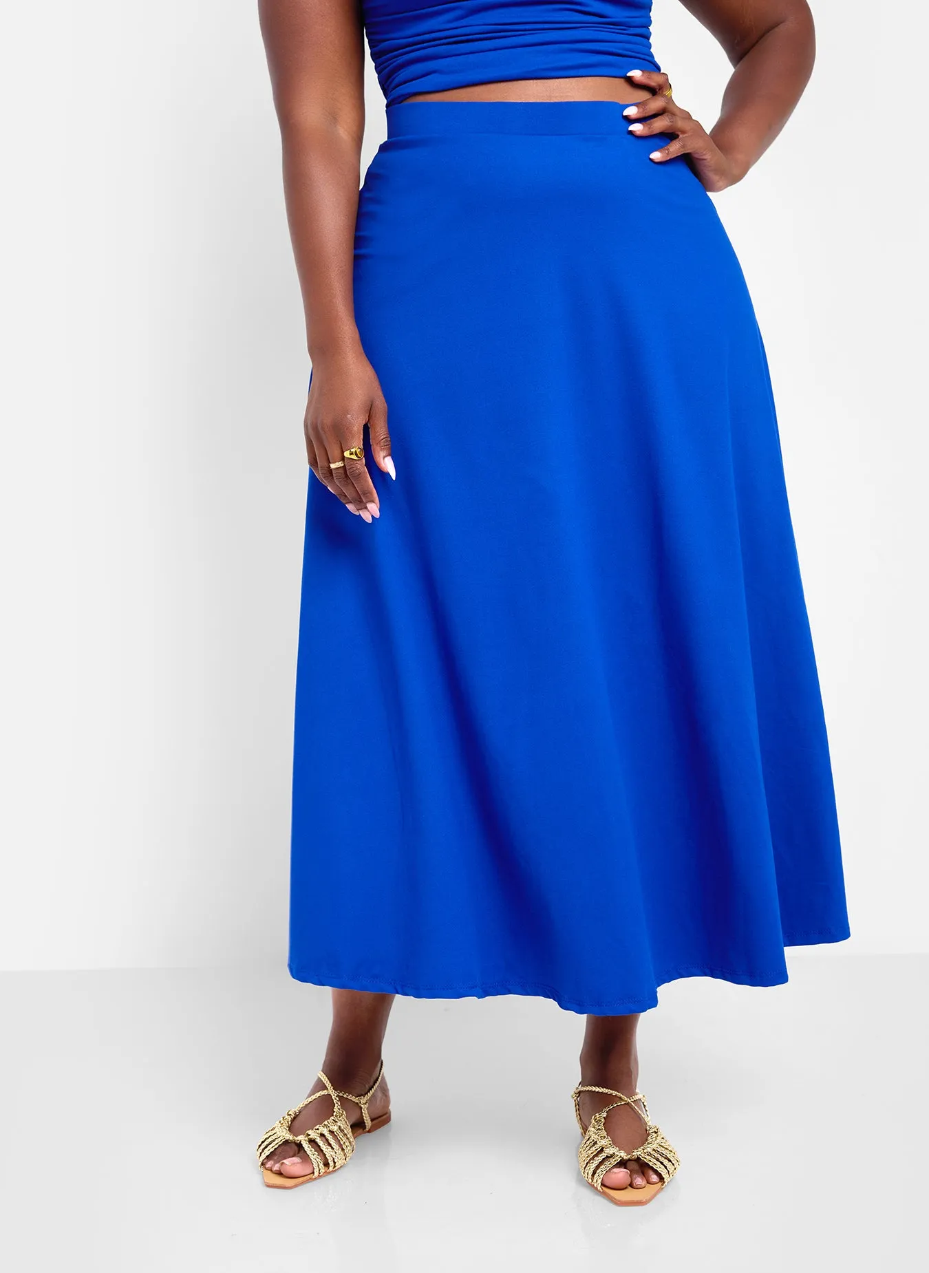 Essential Cotton A Line Midi Skirt - Blue