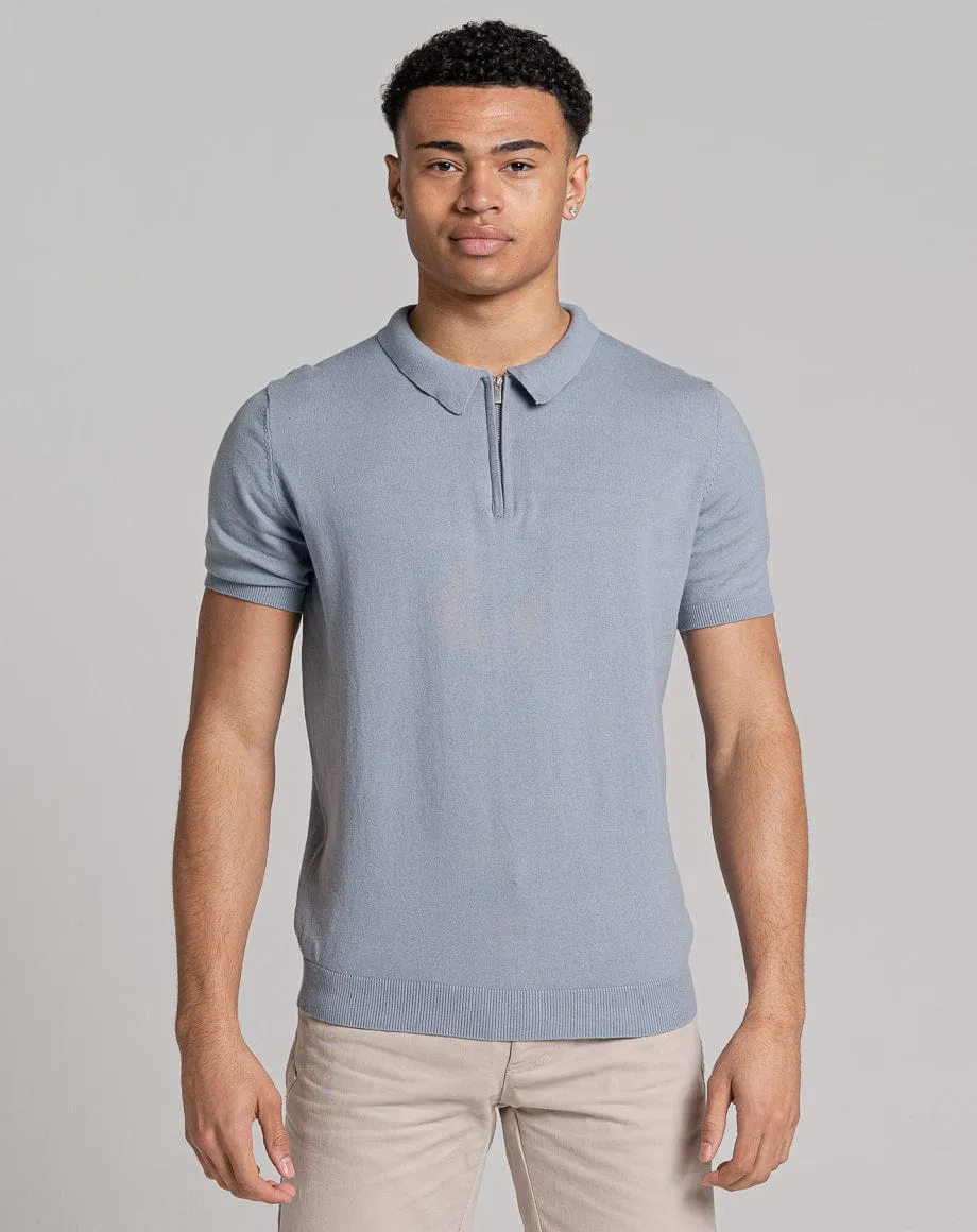 ESSENTIAL SHORT SLEEVE ZIP POLO TOP | LIGHT BLUE