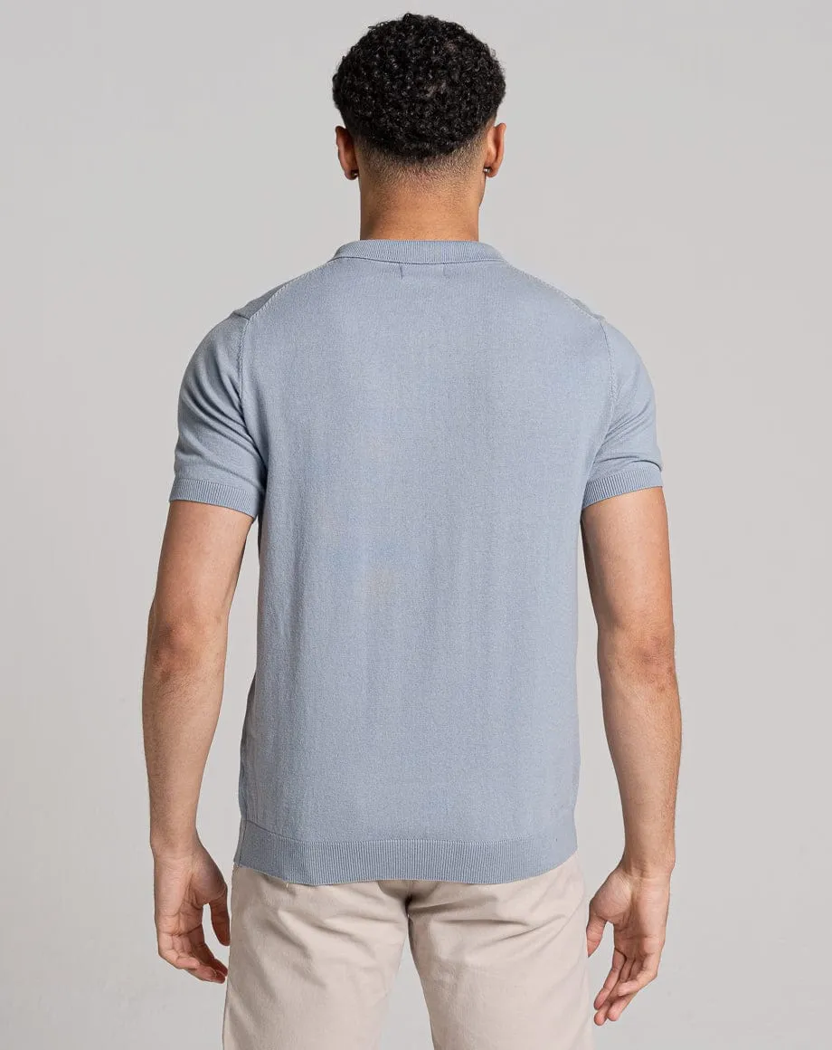 ESSENTIAL SHORT SLEEVE ZIP POLO TOP | LIGHT BLUE