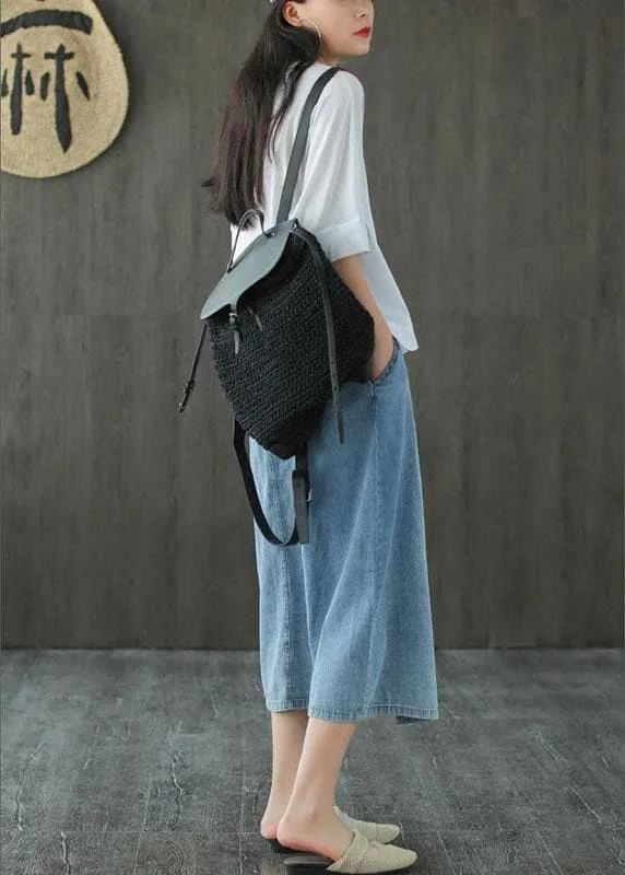 Fashion Light Blue Asymmetrical Design Button A Line Pockets Fall Skirts