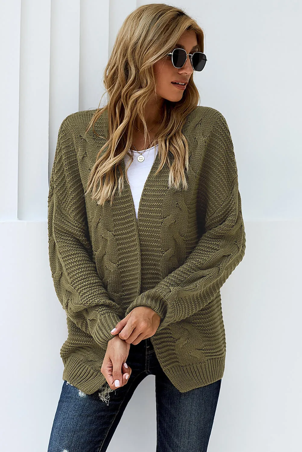 Fashion Olive Chunky Wide Long Sleeve Knit Cardigan