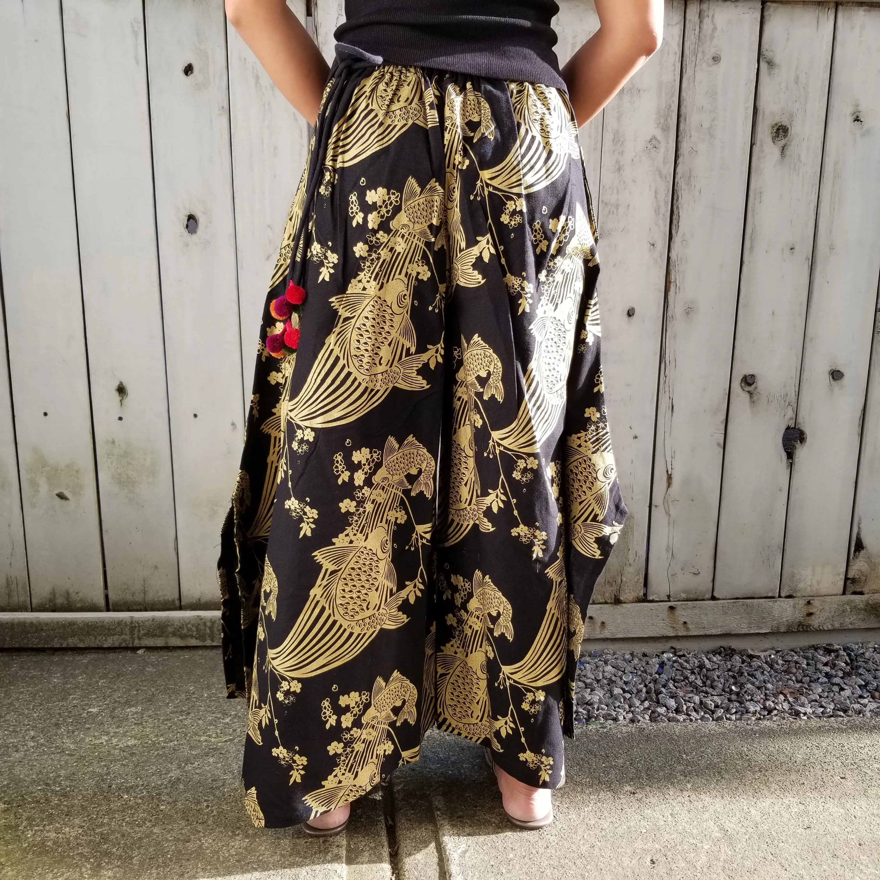 Golden Sakura Koi Wide leg Pants - Elite