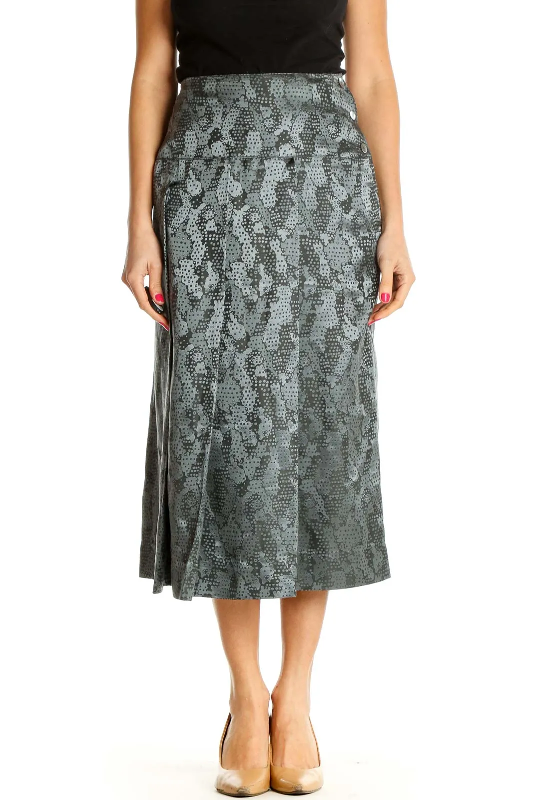 Gray Animal Print Holiday A-Line Skirt