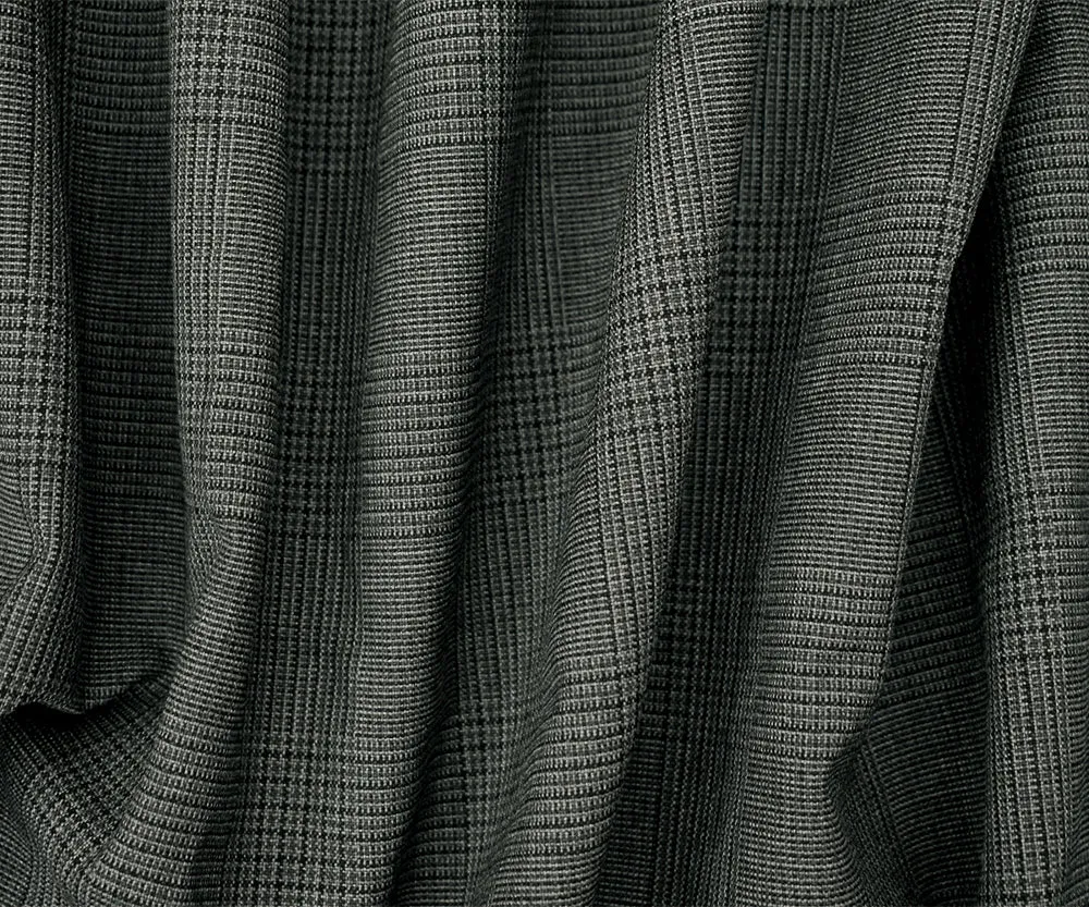 Gray-Black Wool Polyester Glen Plaid Woven Suiting Fabric