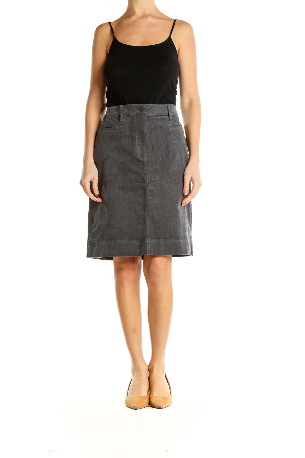 Gray Corduroy A-Line Skirt