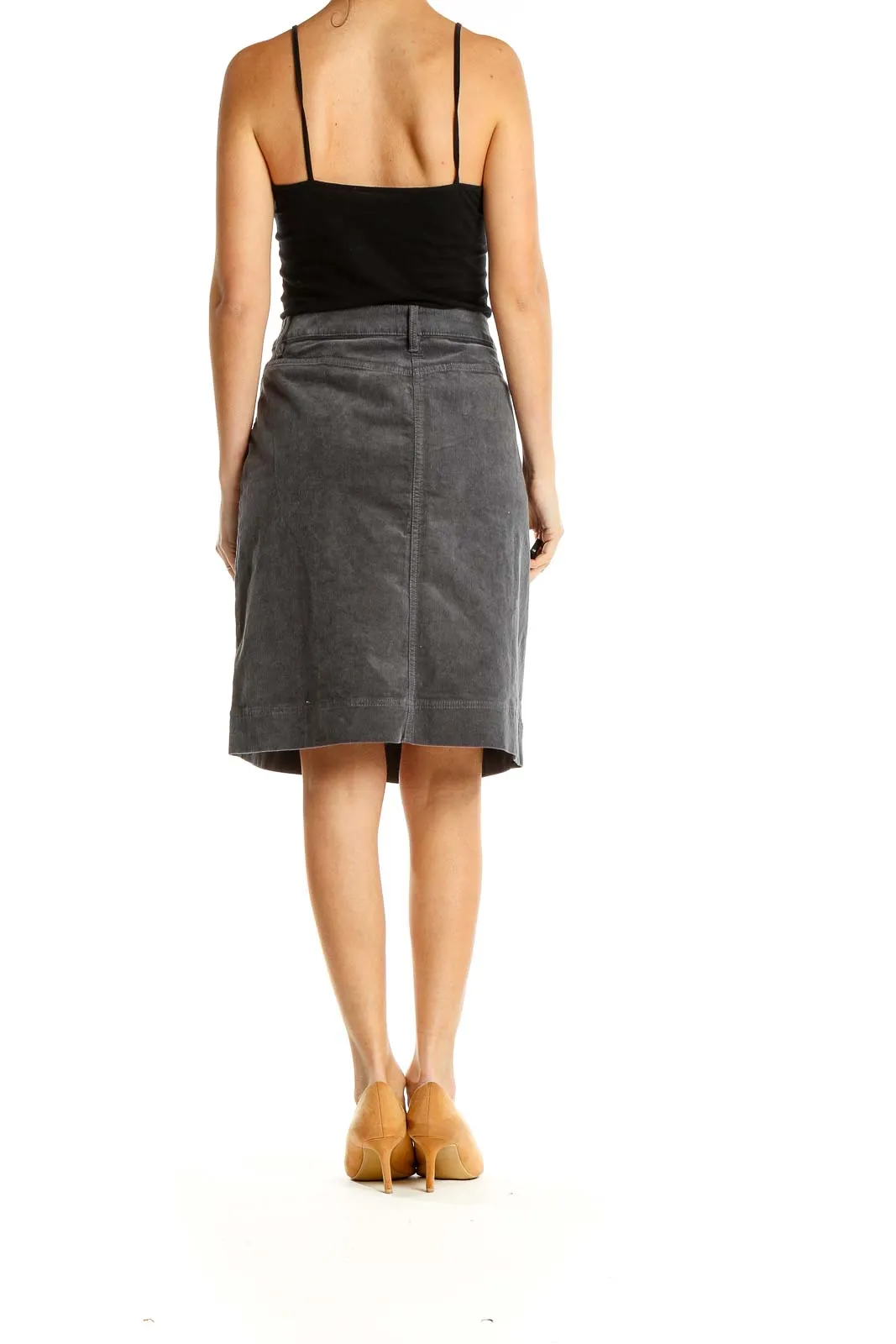 Gray Corduroy A-Line Skirt