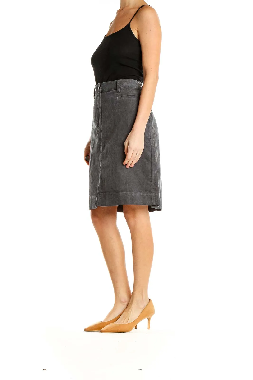 Gray Corduroy A-Line Skirt