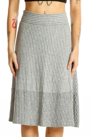 Gray Ribbed A-Line Midi Skirt