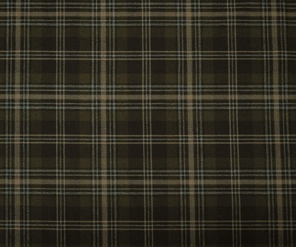 Green-Brown-Multi Wool-Polyester Plaid Twill Suiting Woven Fabric