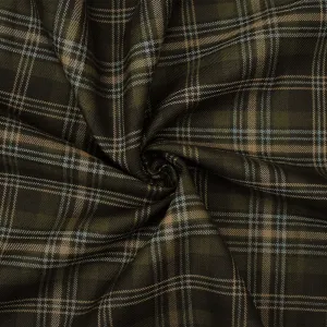 Green-Brown-Multi Wool-Polyester Plaid Twill Suiting Woven Fabric