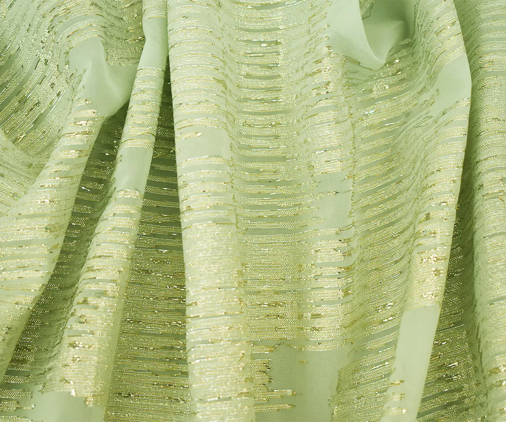 Green-Gold Nylon Blend Metallic Abstract Organza Jacquard Woven Fabric