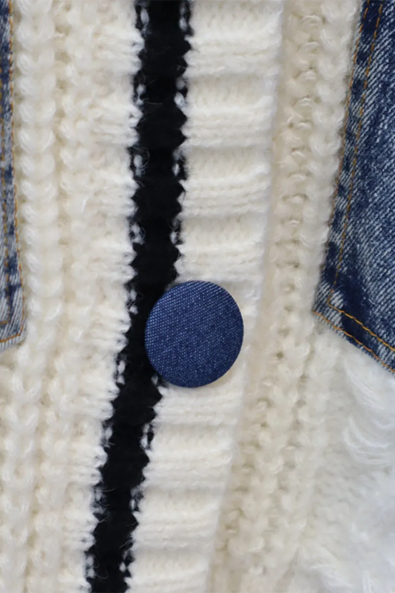 HWS1194 Denim Patchwork Knit Cardigan