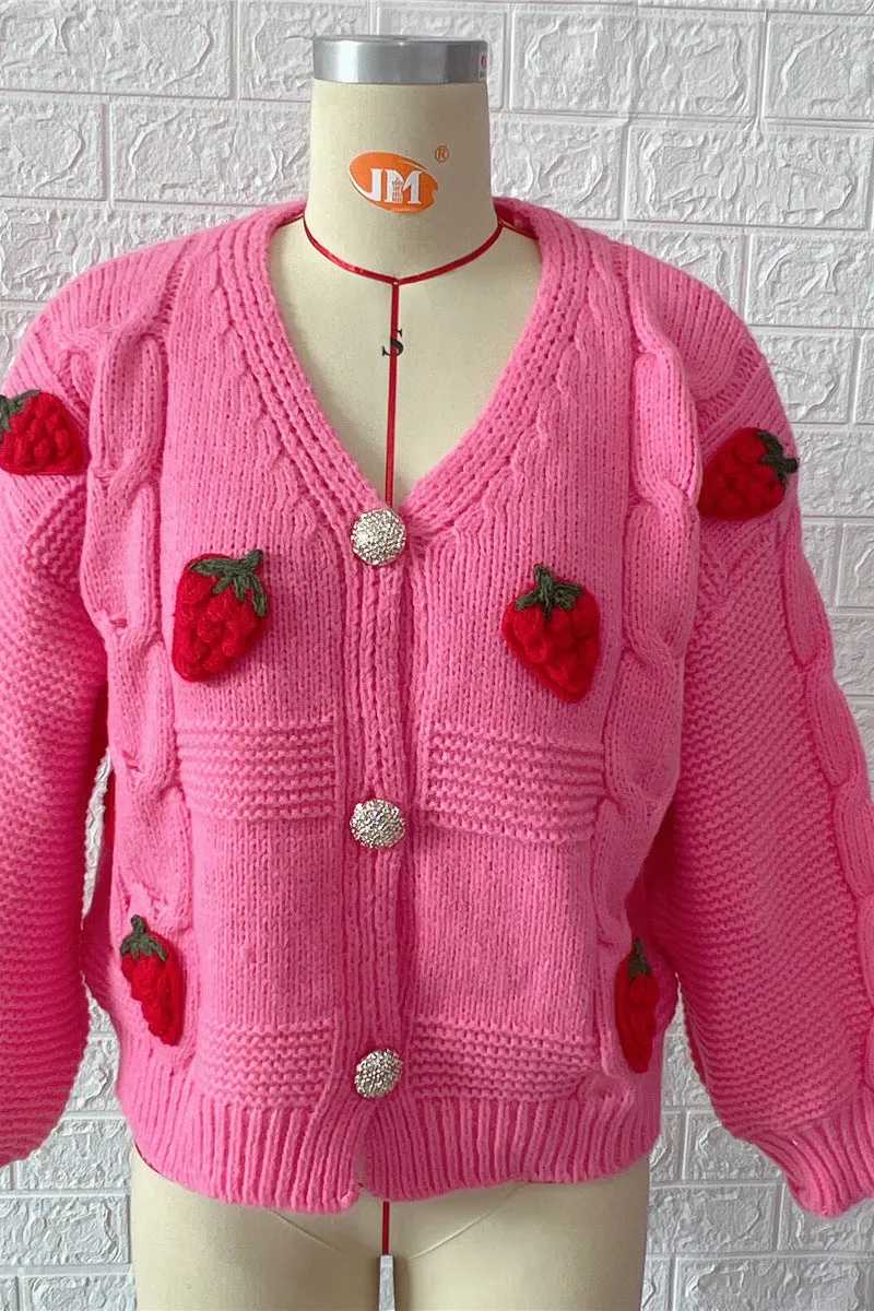 HWS1257 Berry Sweet Chunky Knit Cardigan