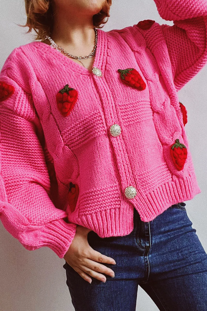 HWS1257 Berry Sweet Chunky Knit Cardigan