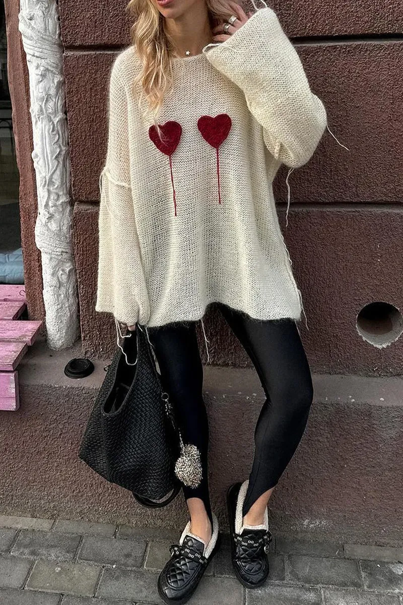 HWS1292 Heart-On-Sleeve Knit Sweater