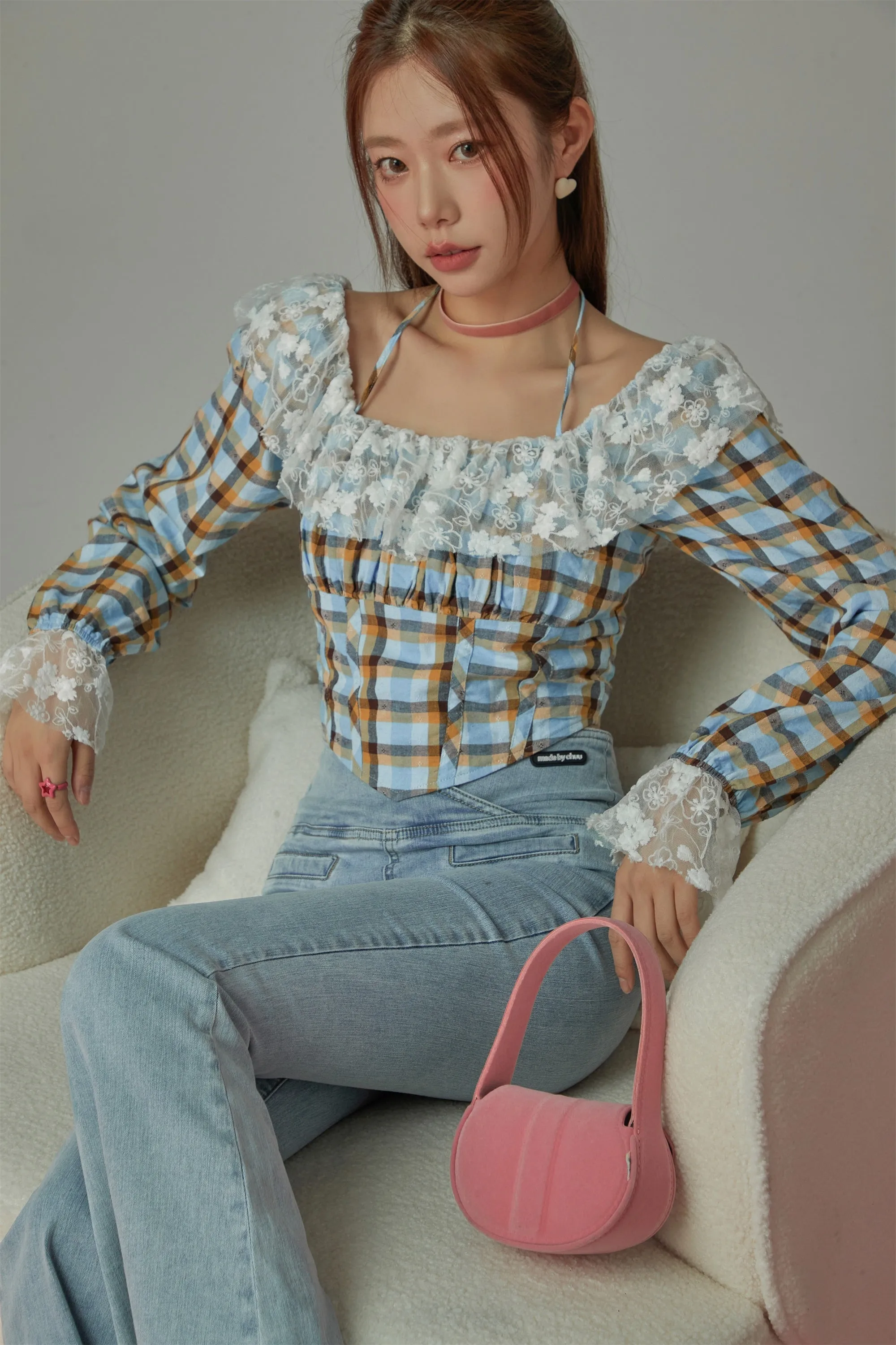 Lace Check Blouse