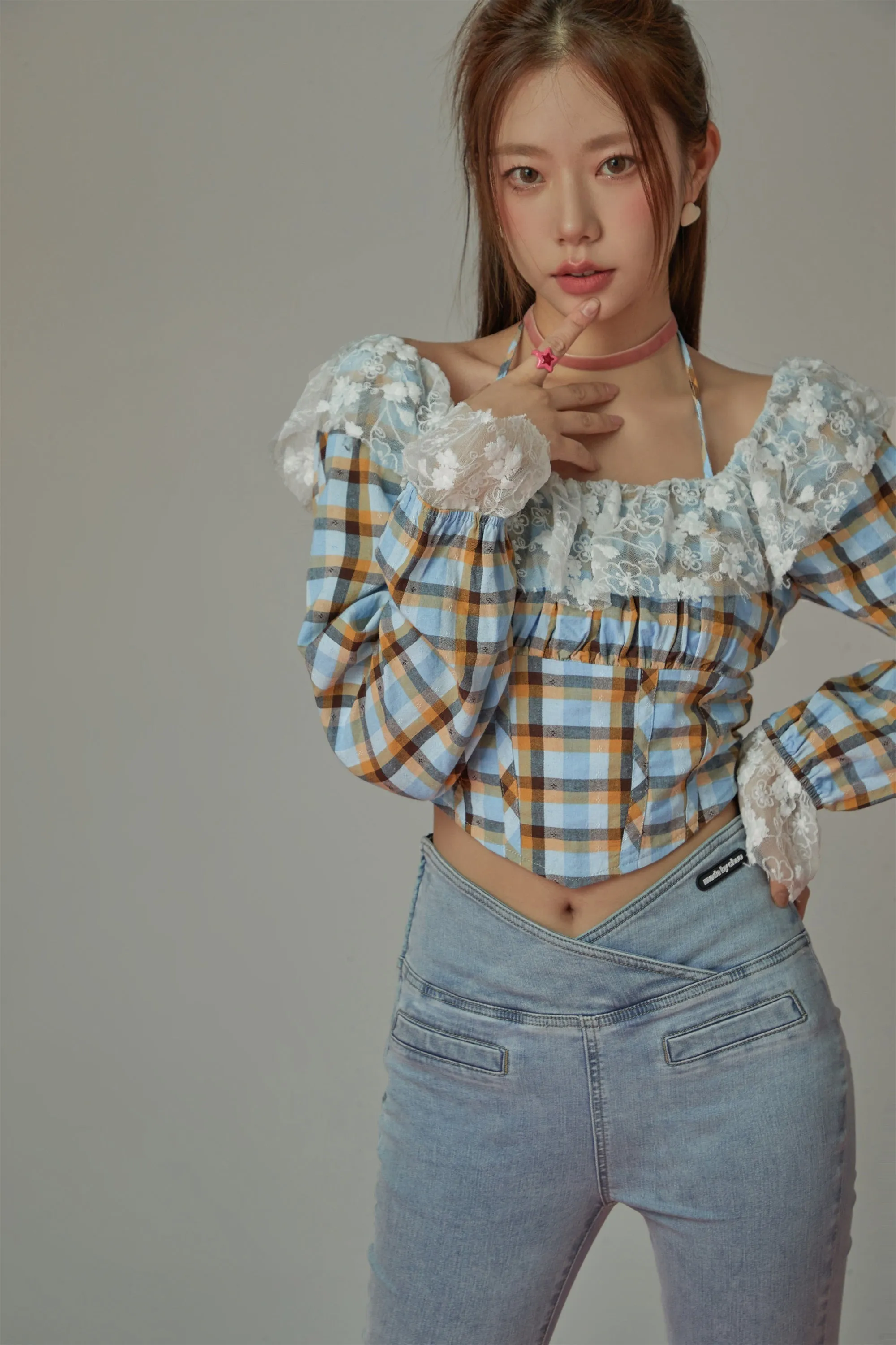 Lace Check Blouse