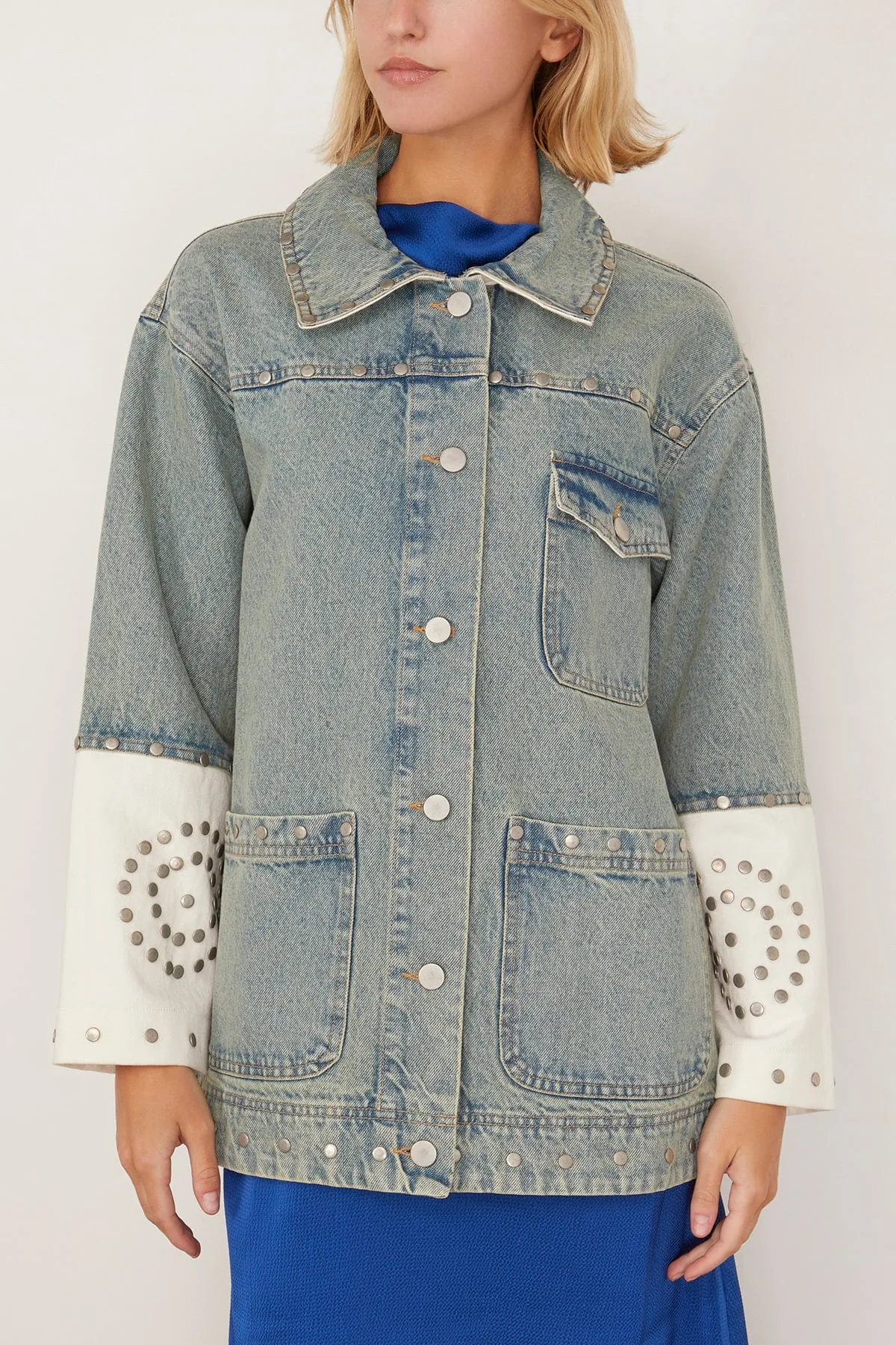 Liam Pieced Denim Jacket in Blue