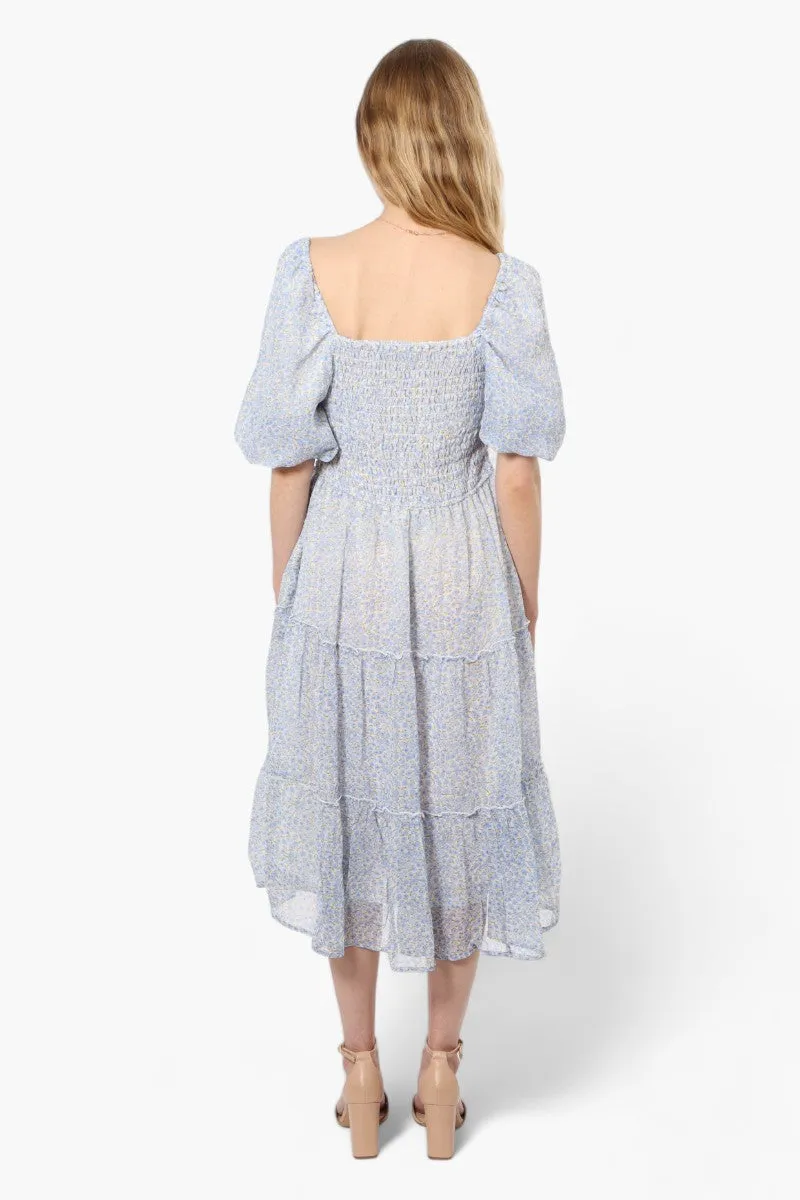 Limite Floral Smock Tiered Maxi Dress - Blue