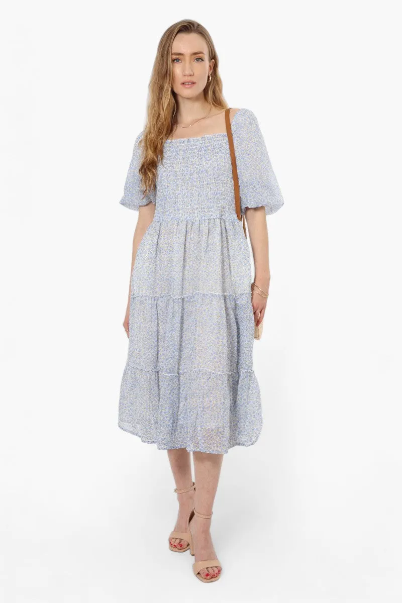 Limite Floral Smock Tiered Maxi Dress - Blue