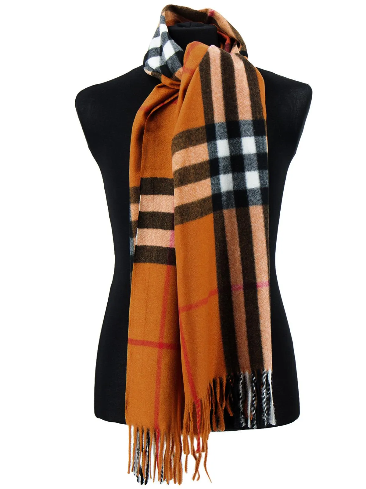 Luxury Soft Wool Burnt Orange Check Scarf