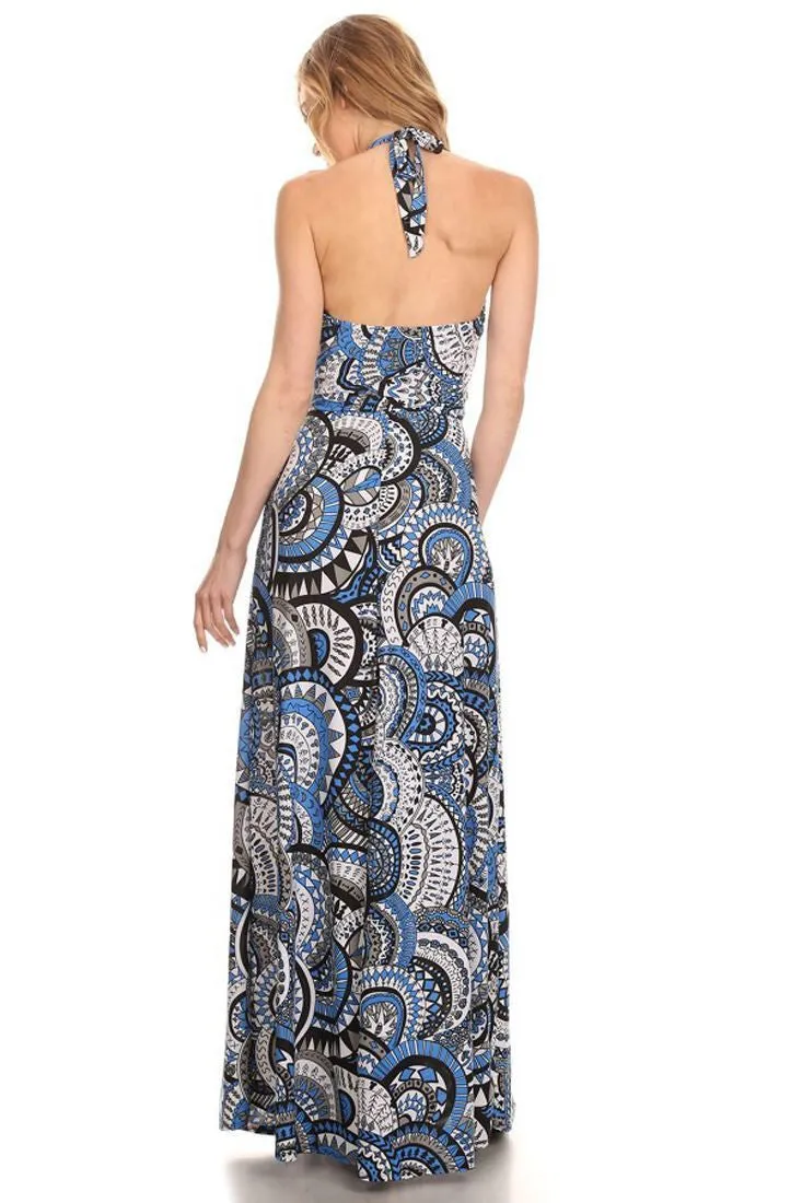 Maxi Dress Halter Top Medallion Blue