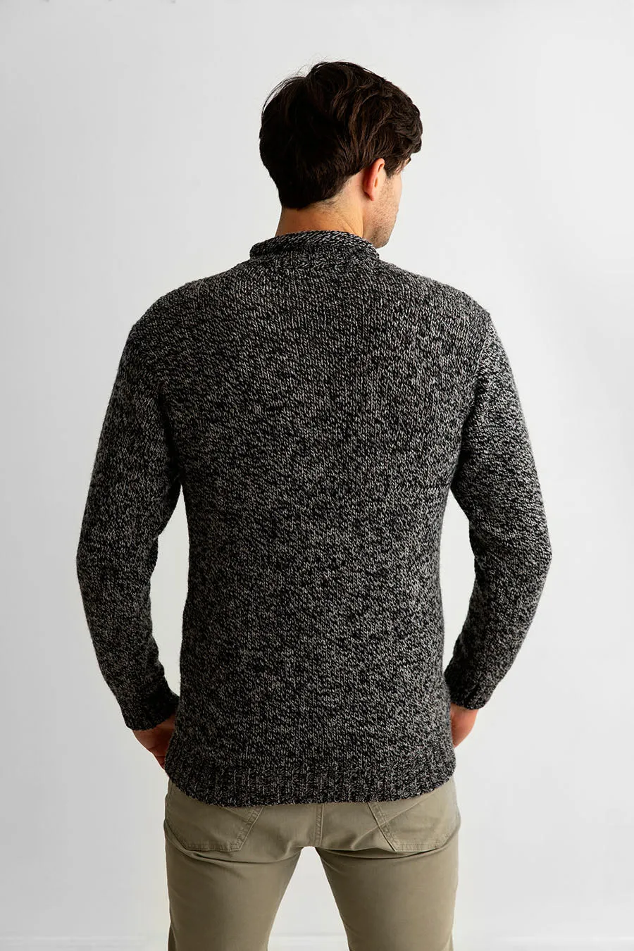 Mens Chunky Roll Neck Jumper - Black Pebble