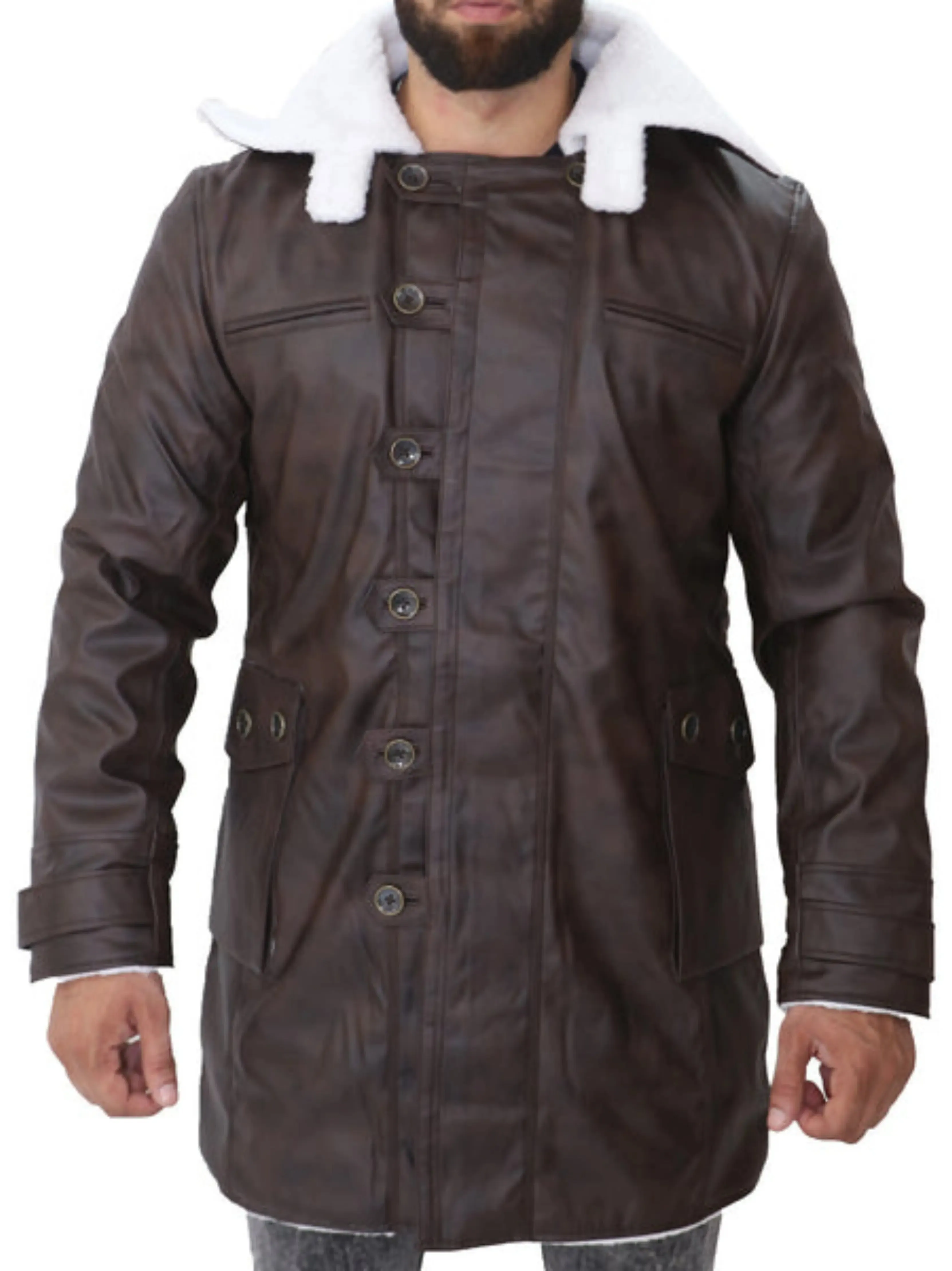 Men's Distressed Dark Brown Bane Sherpa Coat