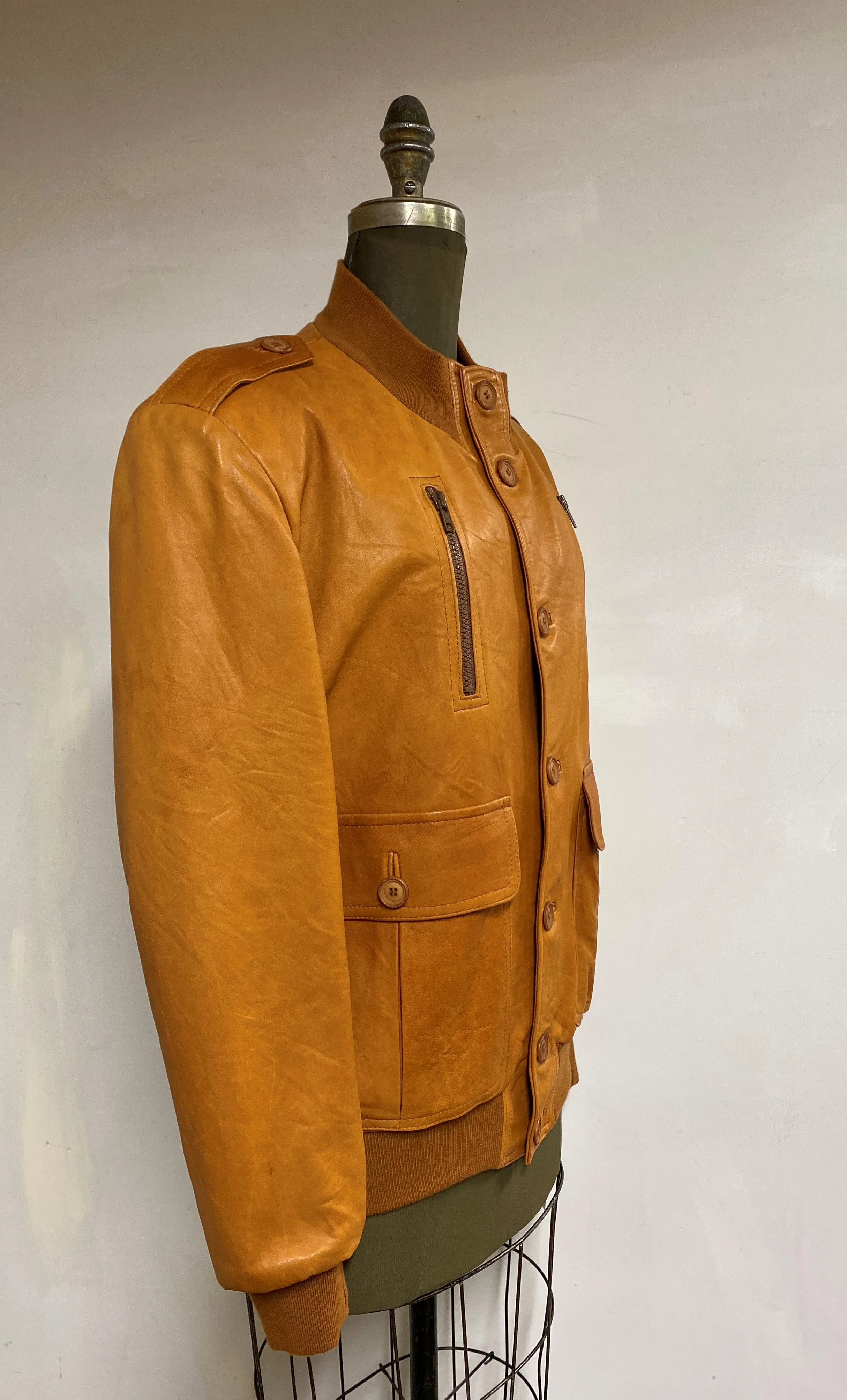 Men's Leather Bomber Jacket- Style #AB121-1-BJ