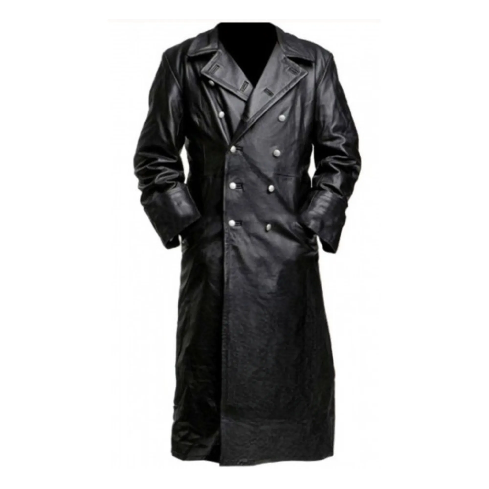 Mens Long Black Leather Coat