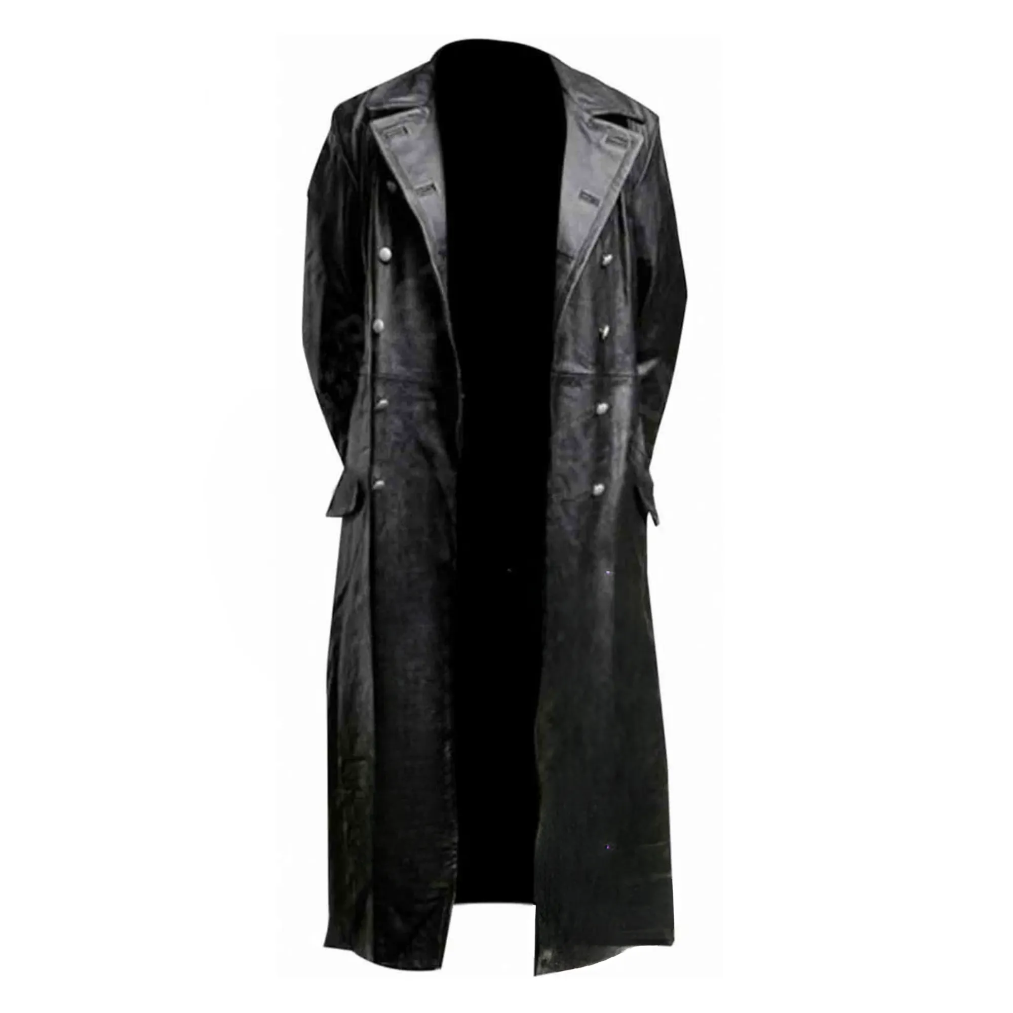 Mens Long Black Leather Coat