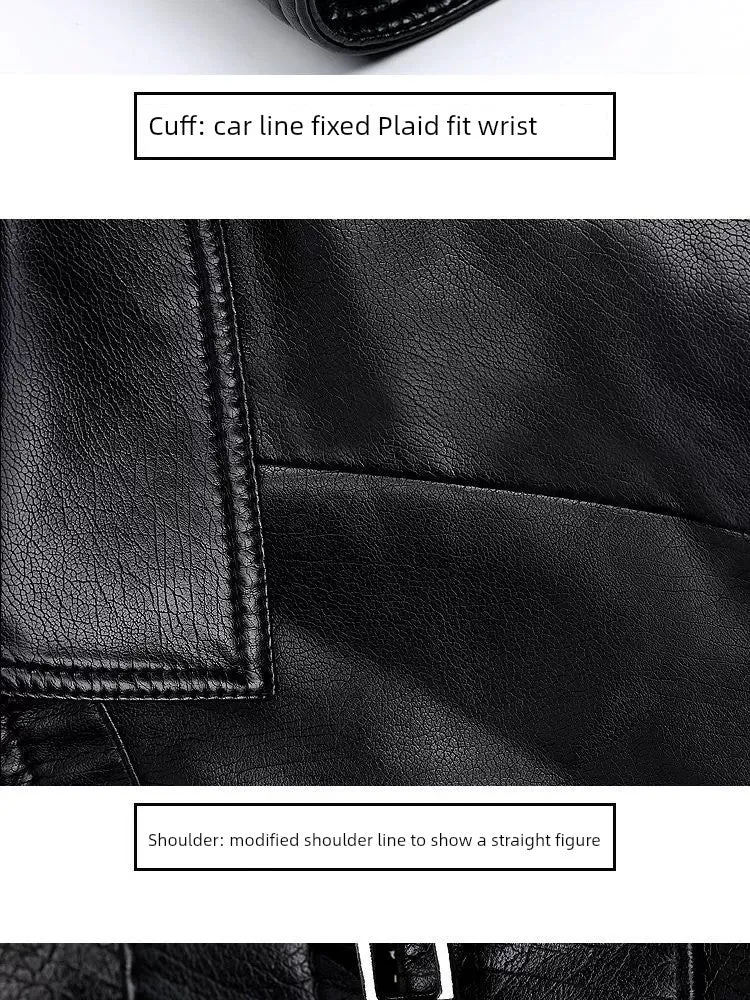 Middle-Aged and Elderly Fleece-lined Winter Reverse Collar Dad Leather Coat