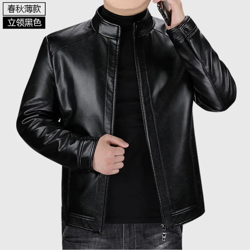 Middle-Aged and Elderly Fleece-lined Winter Reverse Collar Dad Leather Coat