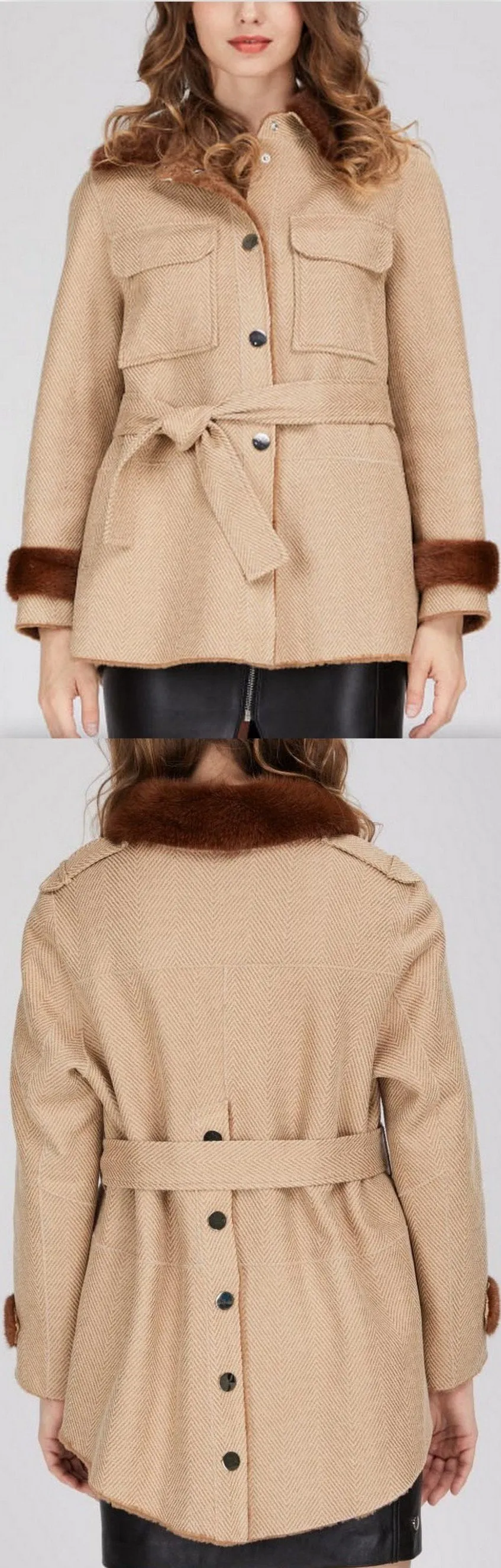 Mink Fur-Trim Short Parka Coat