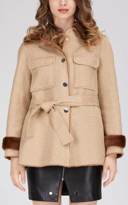 Mink Fur-Trim Short Parka Coat