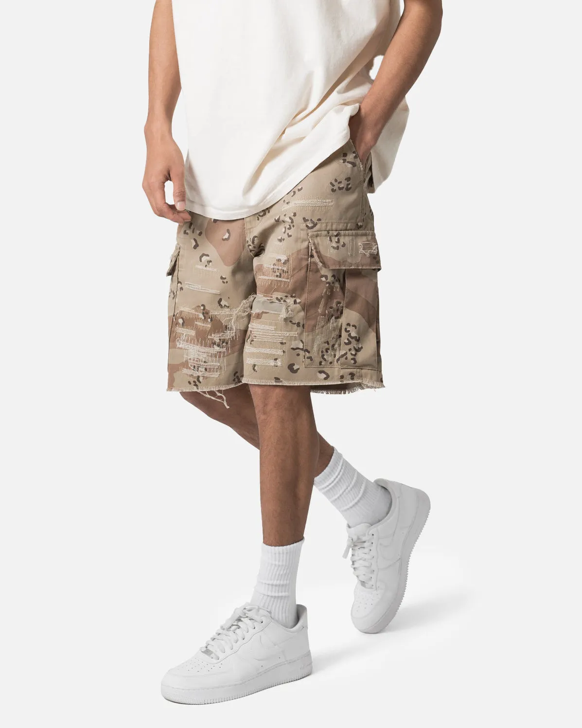 MNML Distressed Cargo Shorts Desert Camo