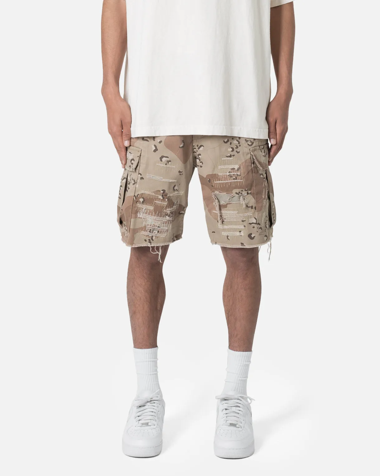 MNML Distressed Cargo Shorts Desert Camo