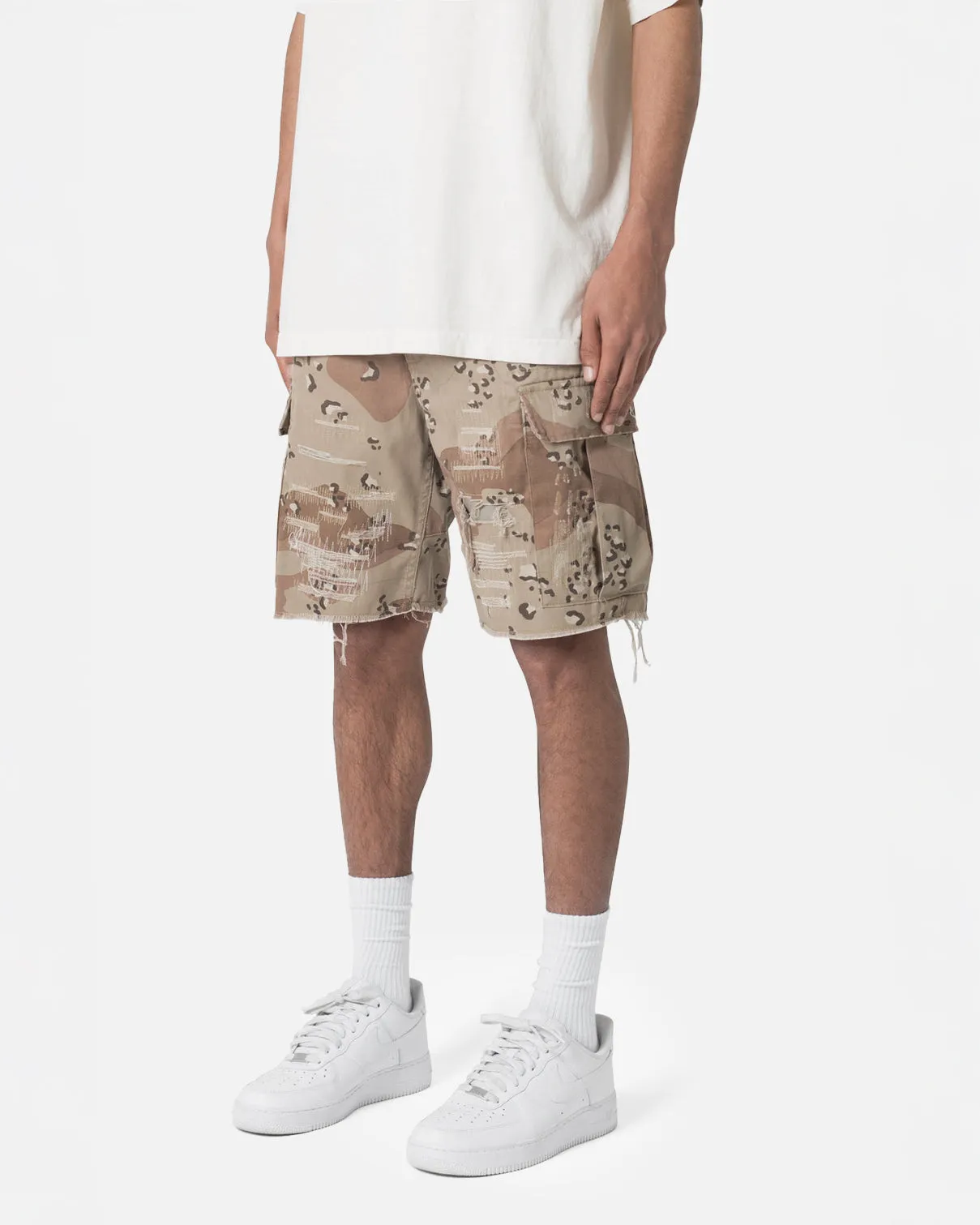 MNML Distressed Cargo Shorts Desert Camo