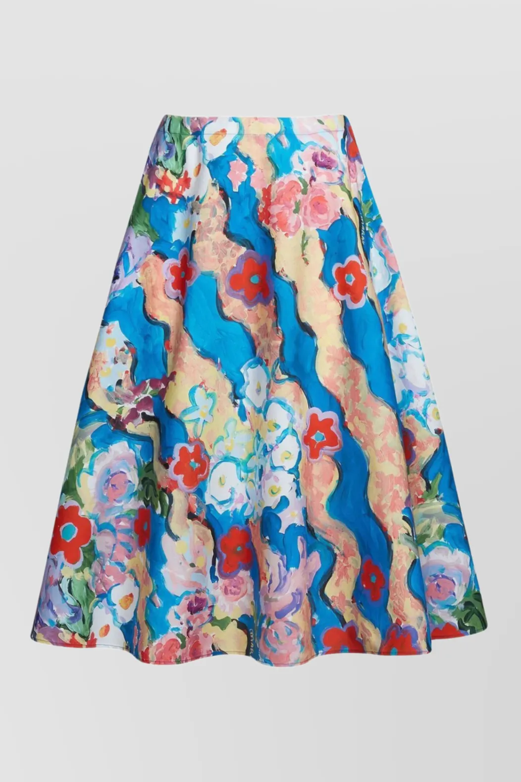 Multi color printed pleated A-line midi skirt