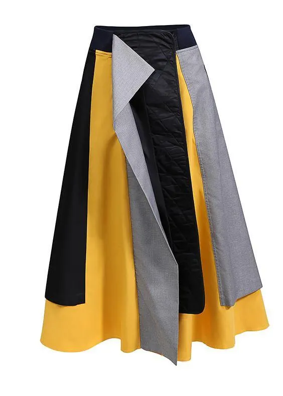 Multicolor Patchwork A-Line Elegant Long Skirt