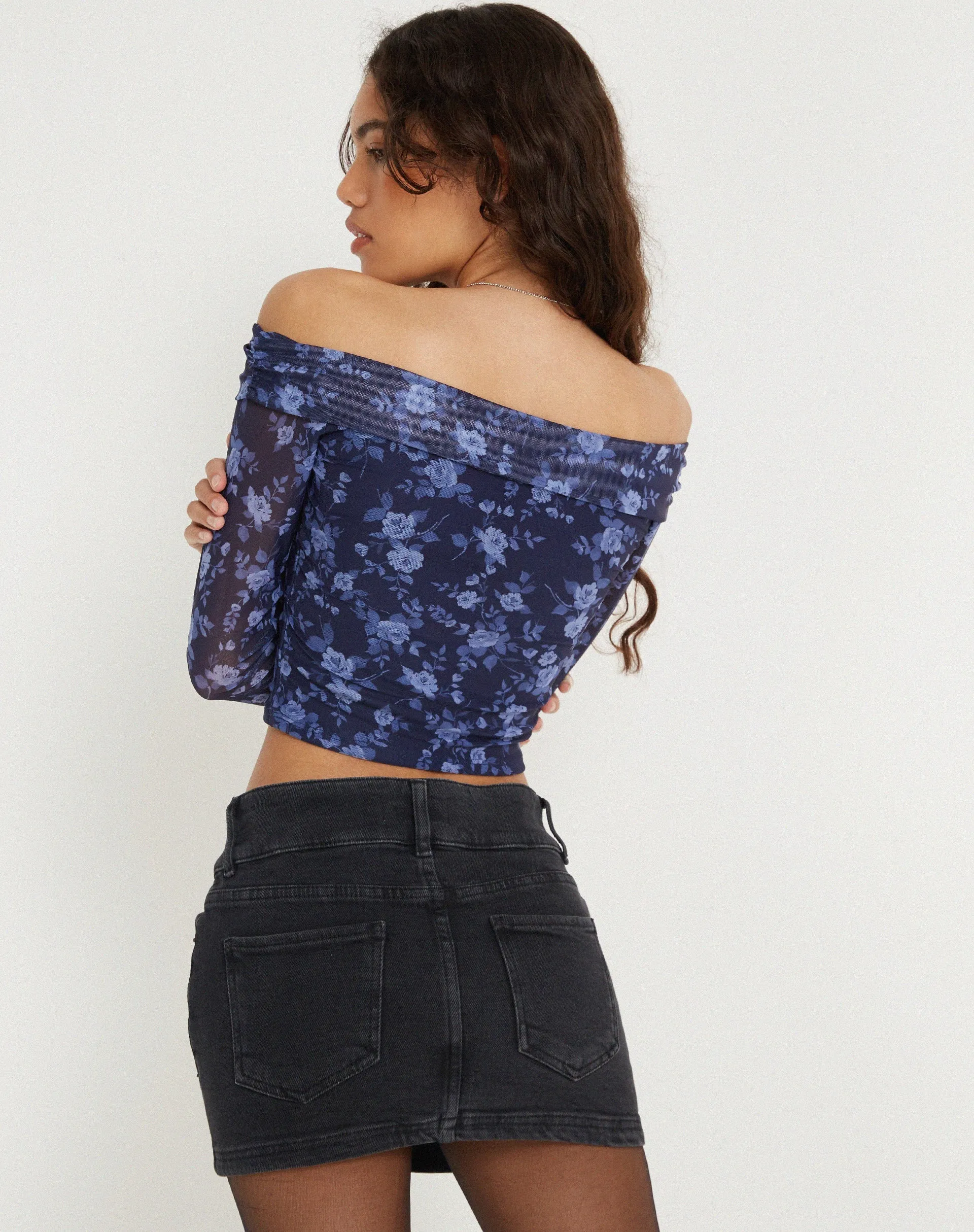 Nagini Long Sleeve Bardot Top in Pretty Floral Navy