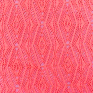 Neon Orange Patterned Diamond Stretch Poly Crochet Knit Fabric