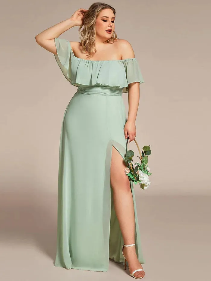 Off Shoulder Chiffon Maxi Bridesmaid Dresses with Side Split