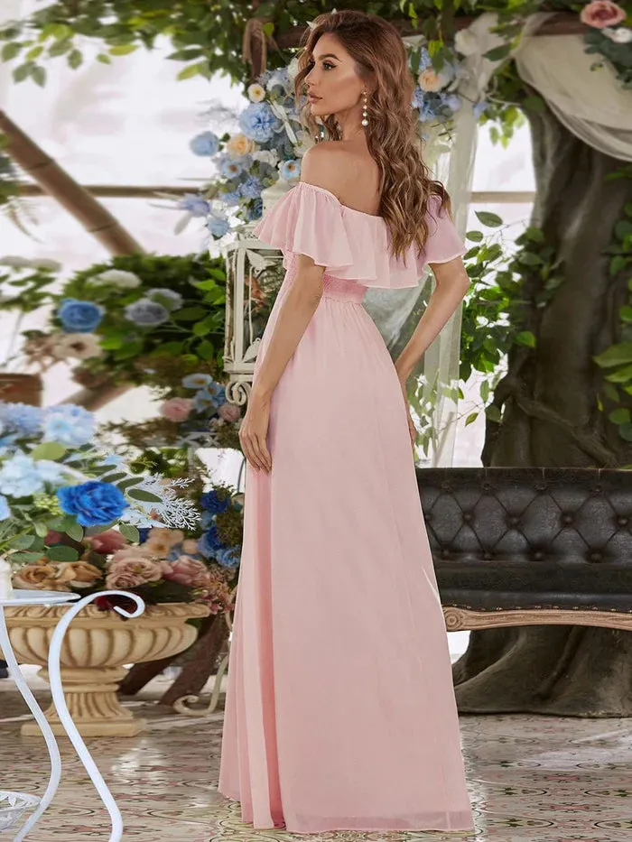 Off The Shoulder Maxi Chiffon Bridesmaid Dresses With Side Split