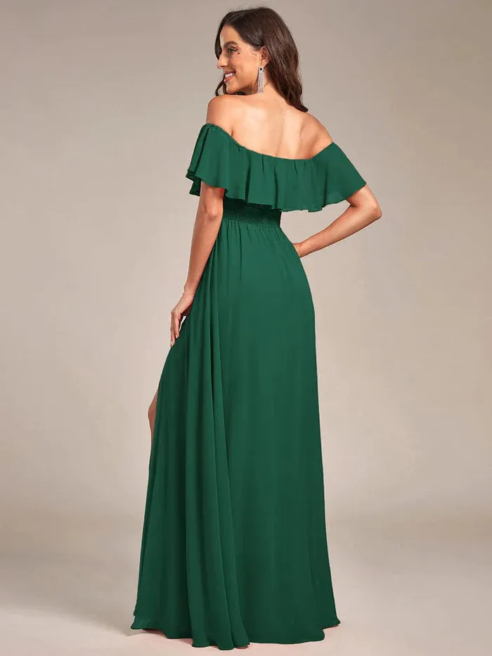 Off The Shoulder Maxi Chiffon Bridesmaid Dresses With Side Split