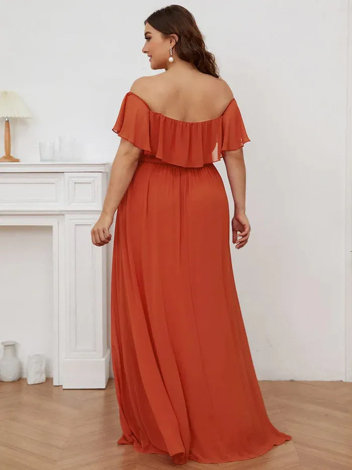 Off The Shoulder Maxi Chiffon Bridesmaid Dresses With Side Split