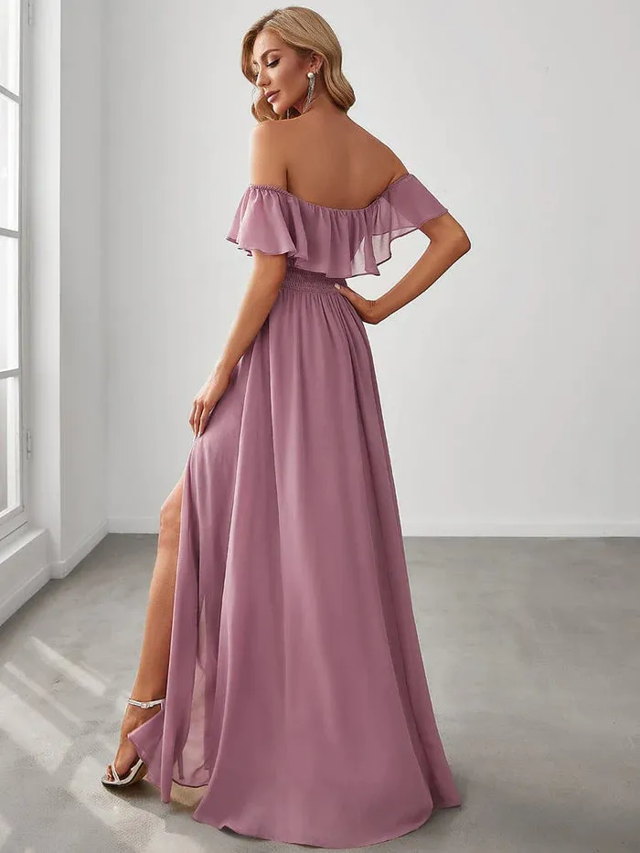 Off The Shoulder Maxi Chiffon Bridesmaid Dresses With Side Split