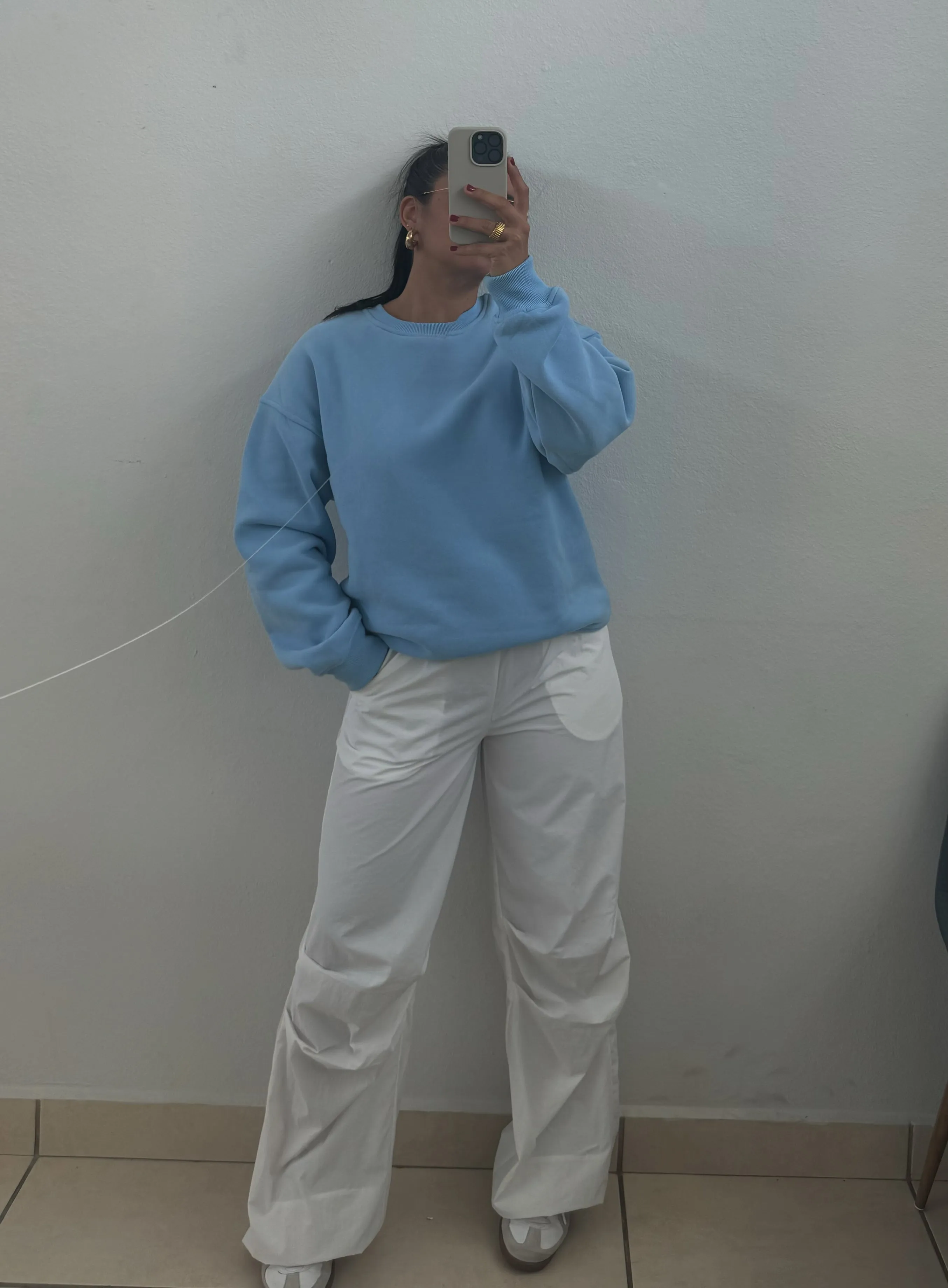 Off White Nylon Wide Leg Pant