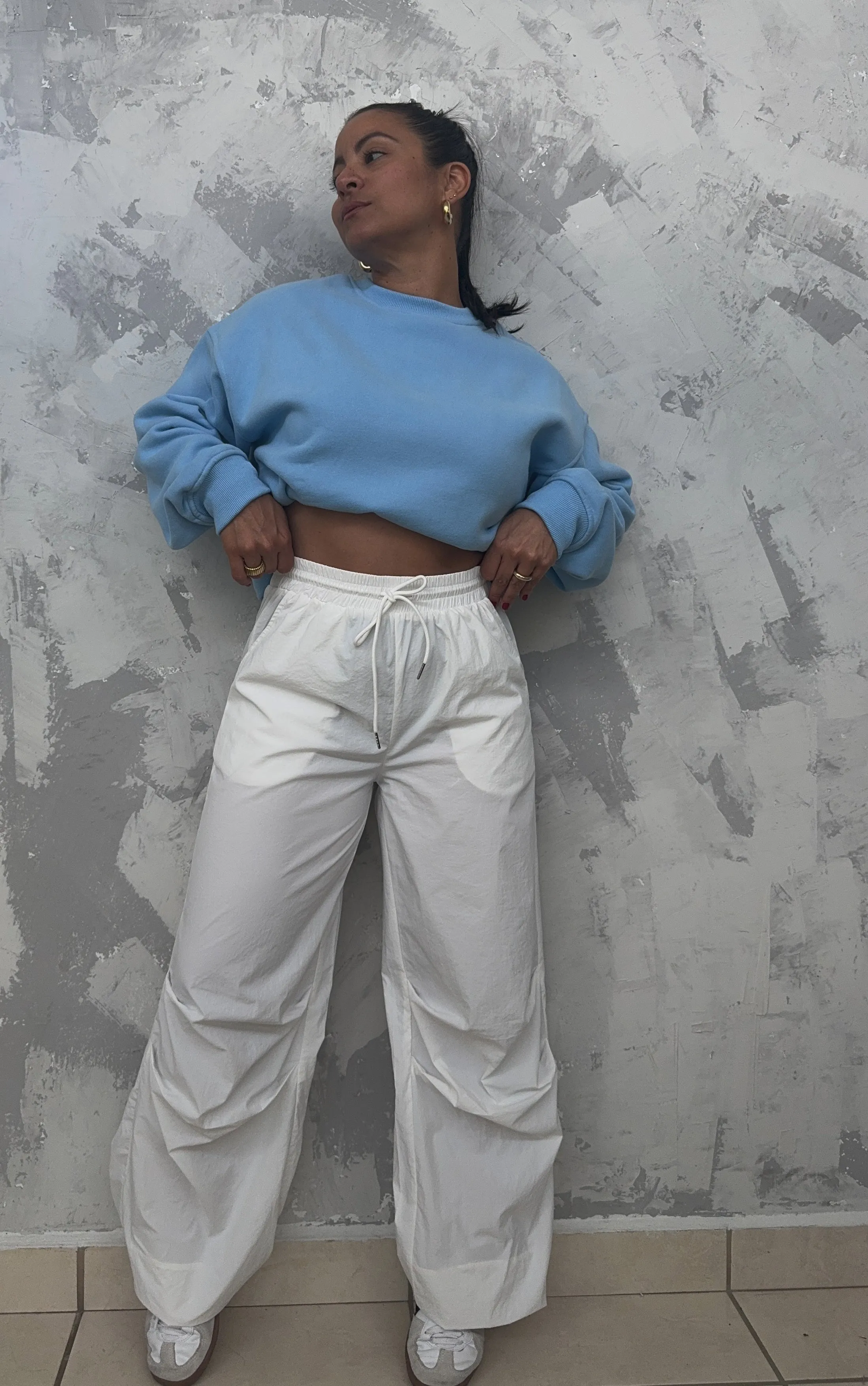 Off White Nylon Wide Leg Pant