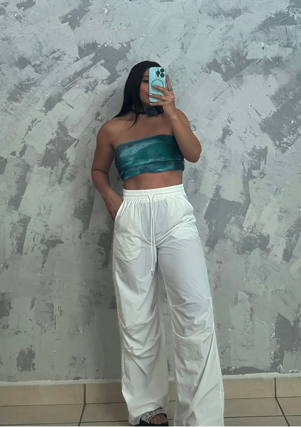 Off White Nylon Wide Leg Pant